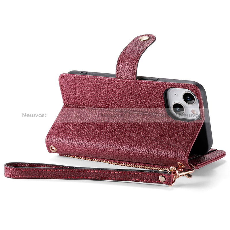 Leather Case Stands Flip Cover Holder S07D for Apple iPhone 14