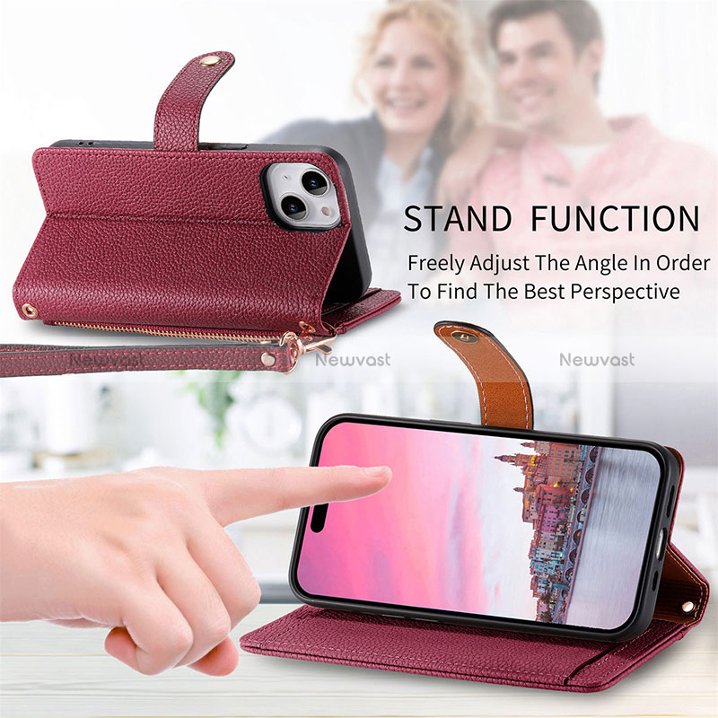 Leather Case Stands Flip Cover Holder S07D for Apple iPhone 14 Plus