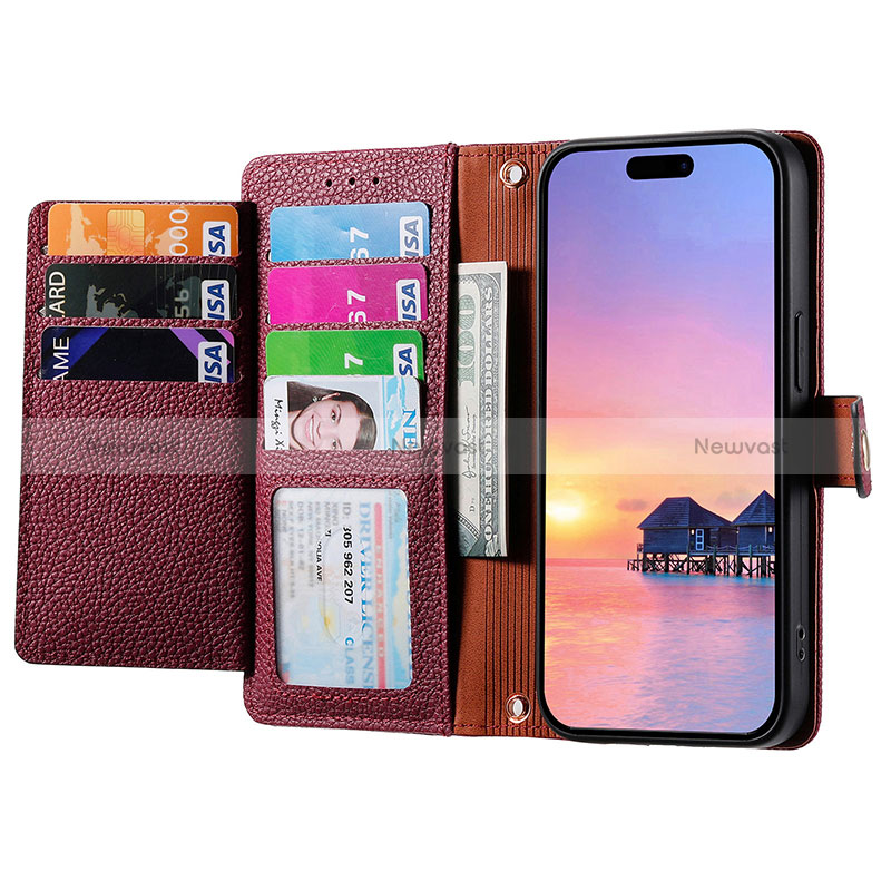 Leather Case Stands Flip Cover Holder S07D for Apple iPhone 15 Plus