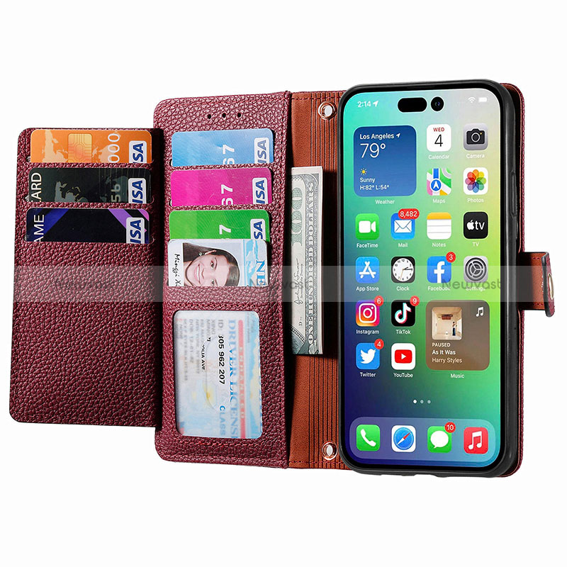 Leather Case Stands Flip Cover Holder S07D for Apple iPhone 15 Pro Max