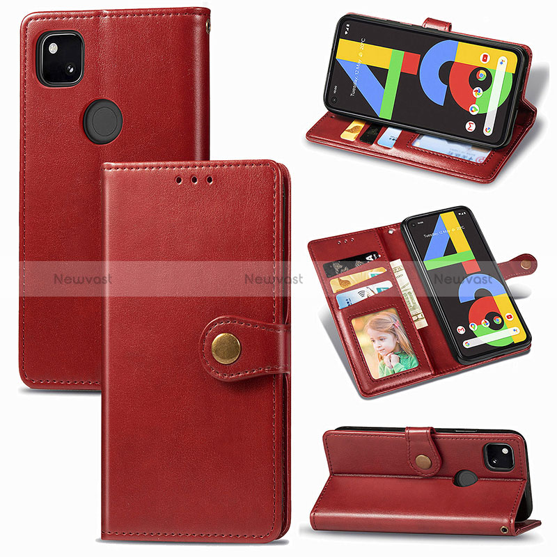 Leather Case Stands Flip Cover Holder S07D for Google Pixel 4a