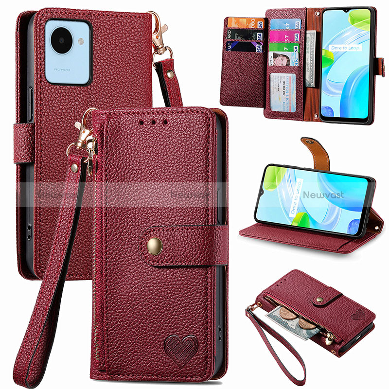 Leather Case Stands Flip Cover Holder S07D for Realme C30