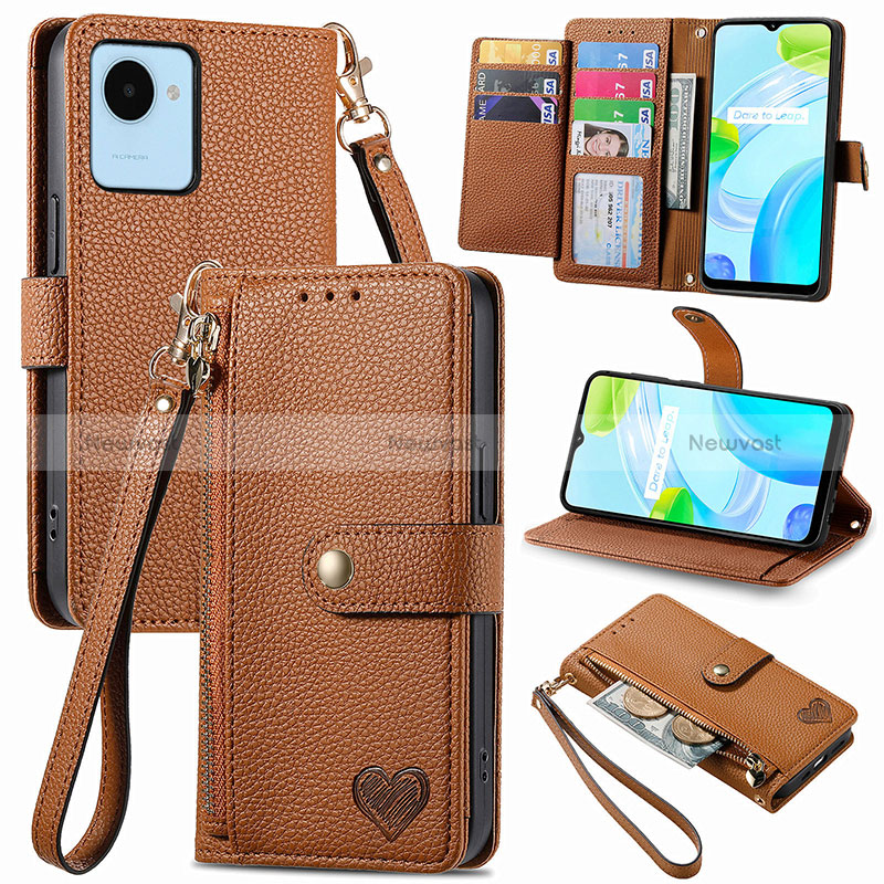 Leather Case Stands Flip Cover Holder S07D for Realme C30