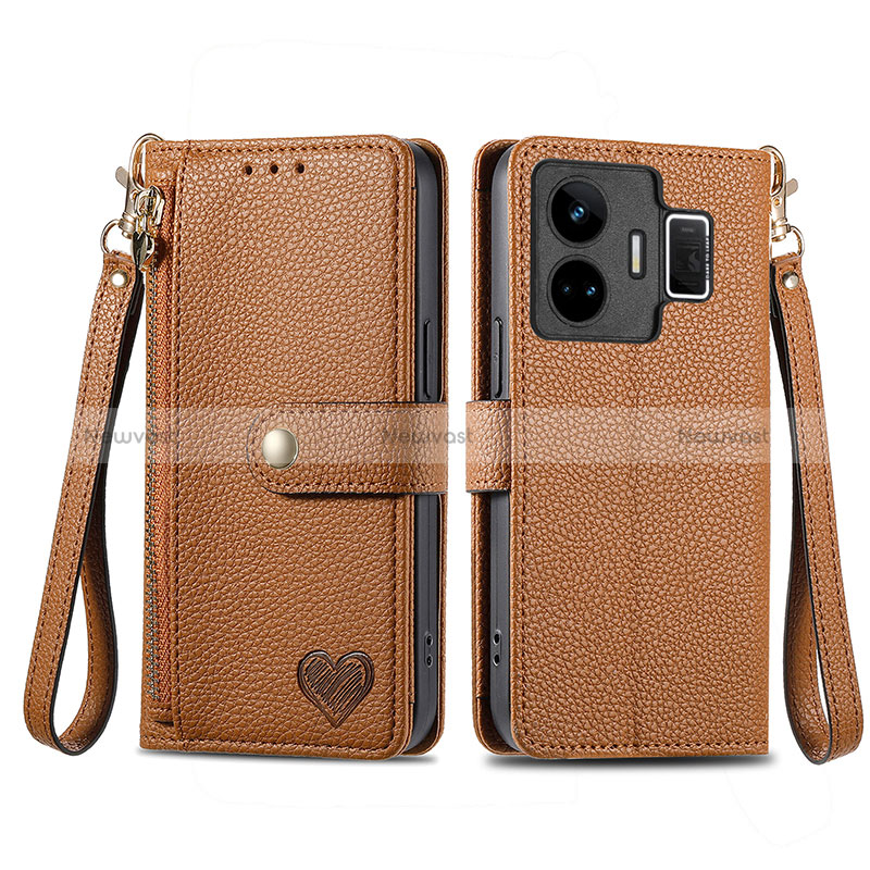 Leather Case Stands Flip Cover Holder S07D for Realme GT Neo5 240W 5G Brown