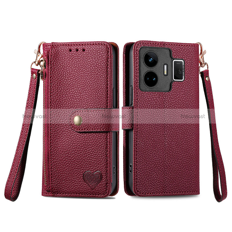 Leather Case Stands Flip Cover Holder S07D for Realme GT Neo5 240W 5G Red