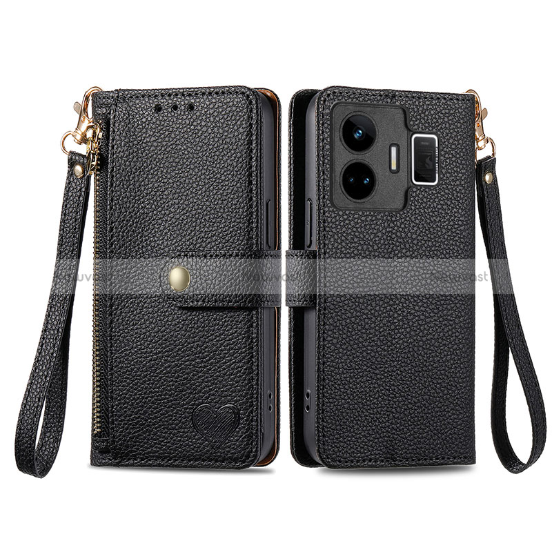 Leather Case Stands Flip Cover Holder S07D for Realme GT Neo6 5G Black