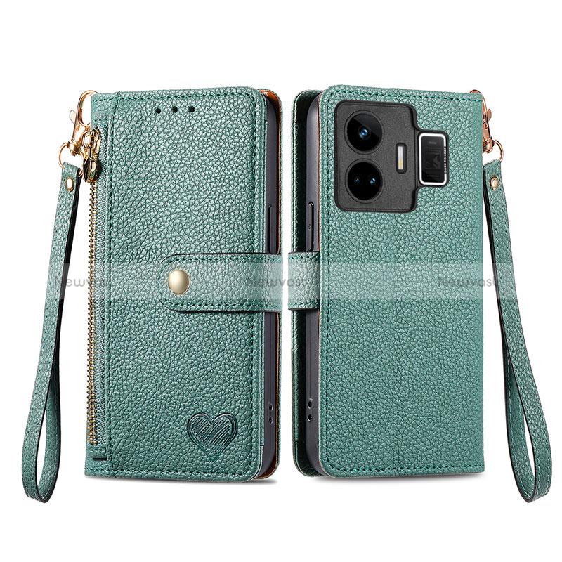 Leather Case Stands Flip Cover Holder S07D for Realme GT3 5G Green