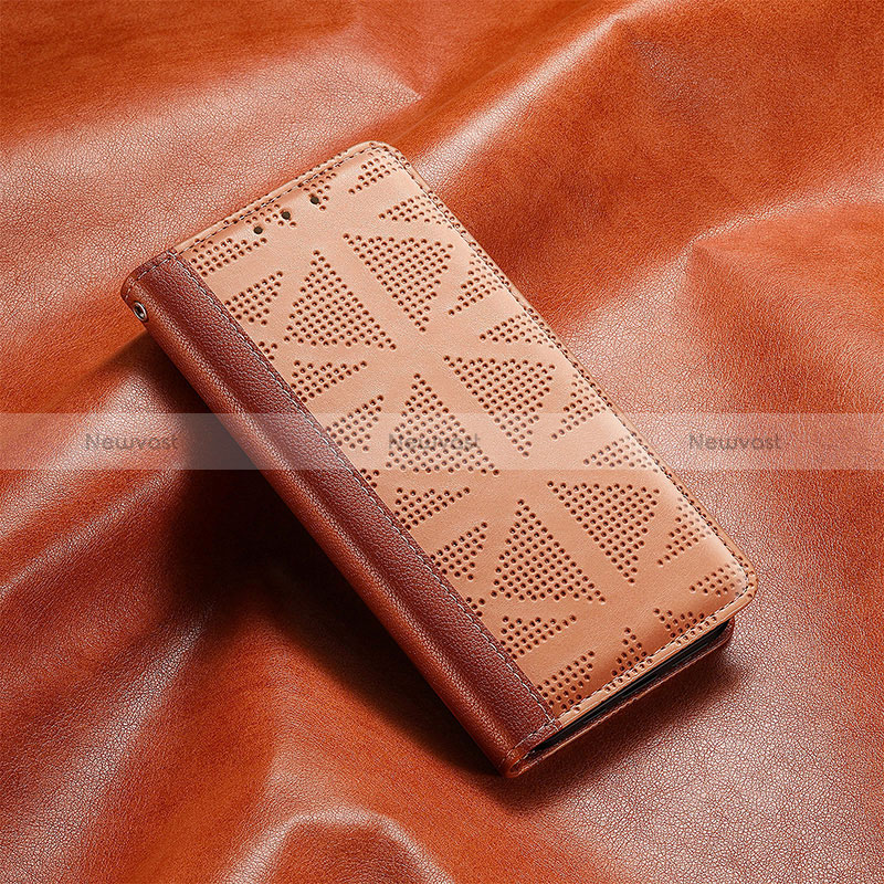 Leather Case Stands Flip Cover Holder S07D for Samsung Galaxy A12 Nacho Light Brown