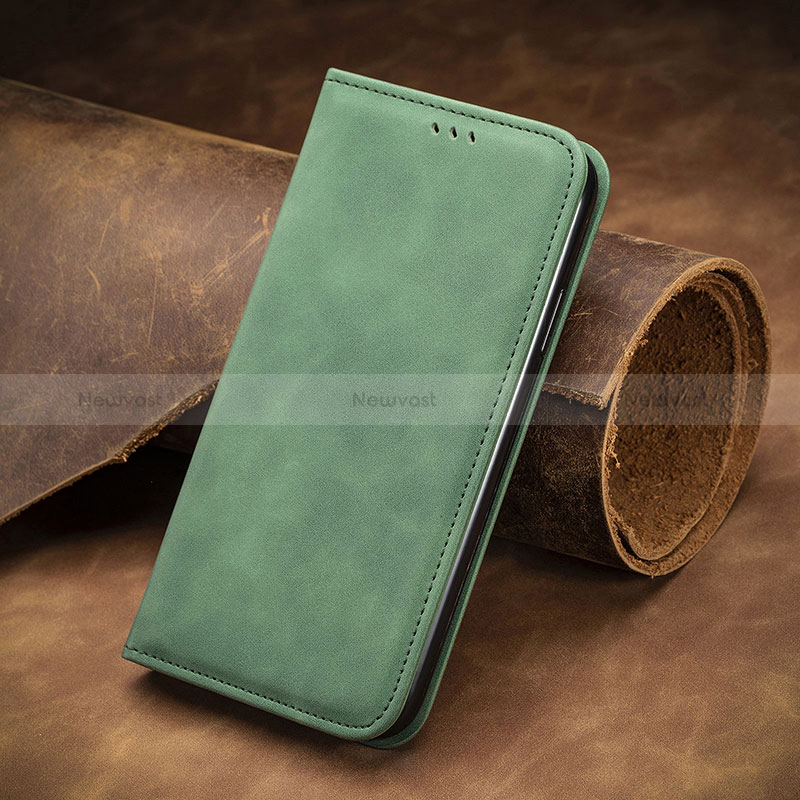 Leather Case Stands Flip Cover Holder S07D for Samsung Galaxy S22 Plus 5G Green