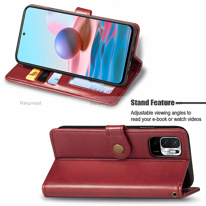 Leather Case Stands Flip Cover Holder S07D for Xiaomi Redmi Note 10 5G