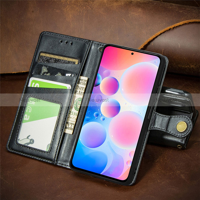 Leather Case Stands Flip Cover Holder S07D for Xiaomi Redmi Note 10 Pro 4G