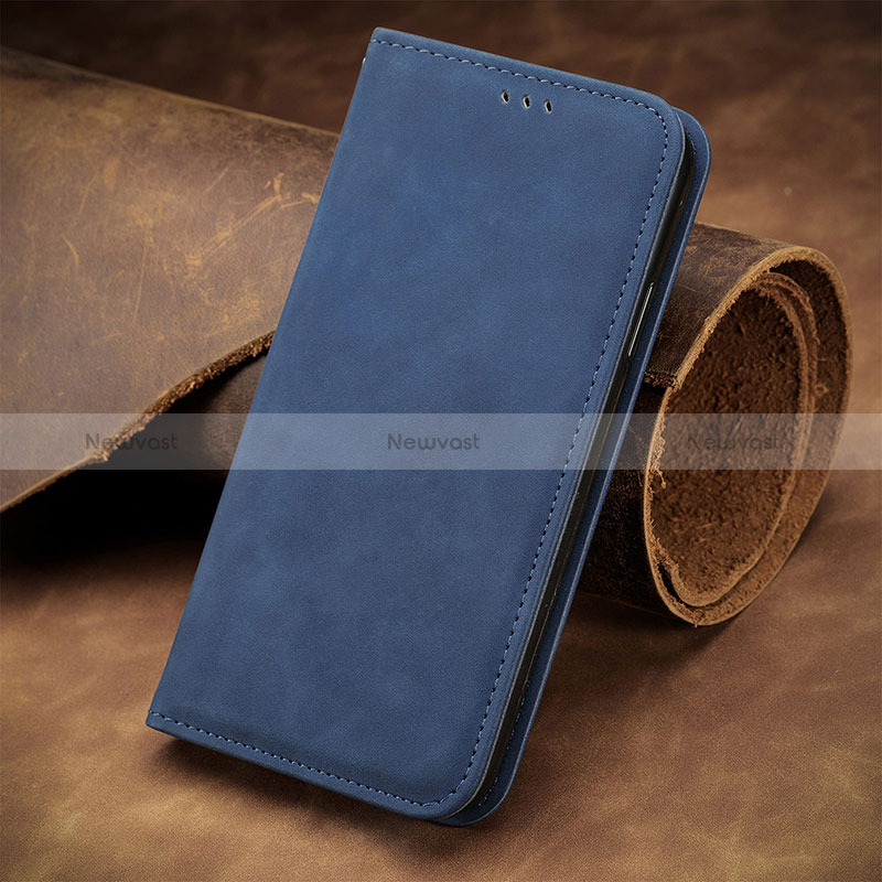 Leather Case Stands Flip Cover Holder S08D for Asus ZenFone 8 Flip ZS672KS Blue