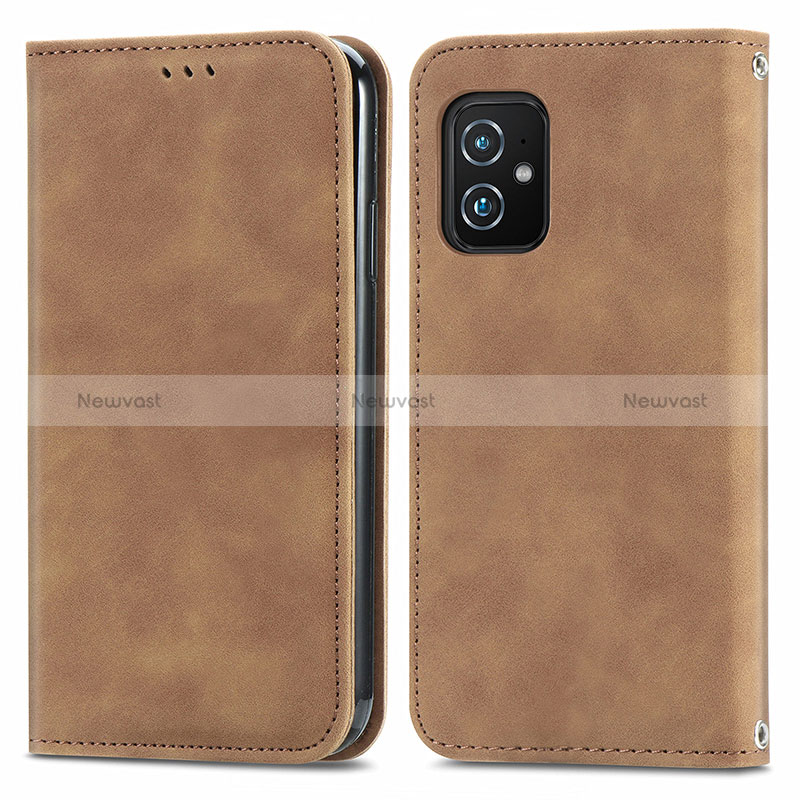 Leather Case Stands Flip Cover Holder S08D for Asus ZenFone 8 Mini Brown