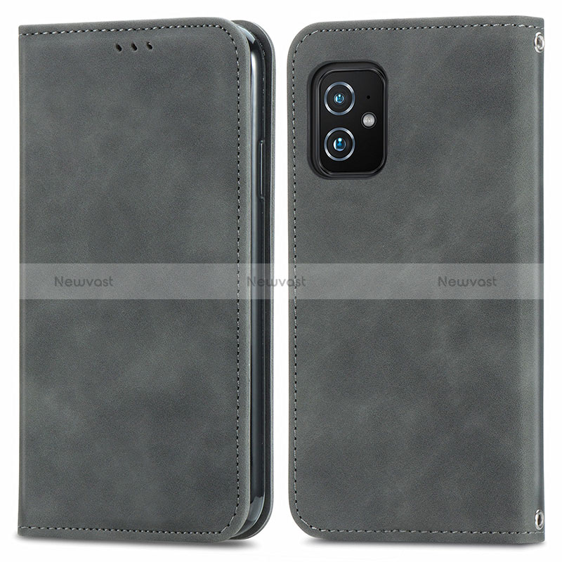 Leather Case Stands Flip Cover Holder S08D for Asus ZenFone 8 Mini Gray