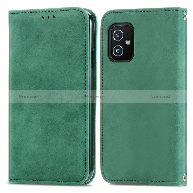 Leather Case Stands Flip Cover Holder S08D for Asus ZenFone 8 Mini Green