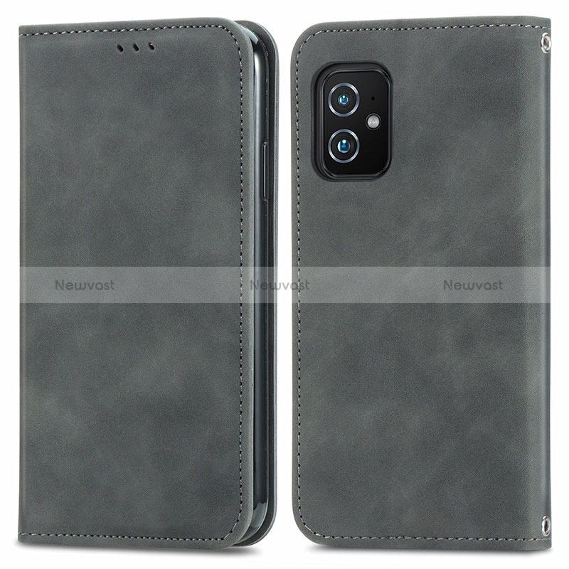 Leather Case Stands Flip Cover Holder S08D for Asus Zenfone 8 ZS590KS Gray