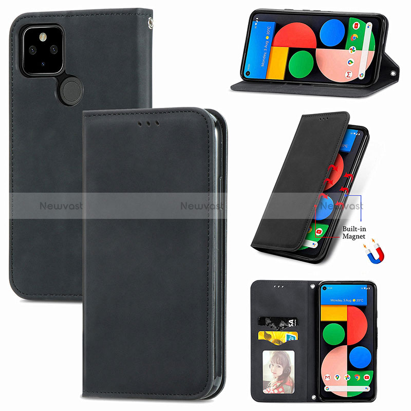 Leather Case Stands Flip Cover Holder S08D for Google Pixel 5a 5G