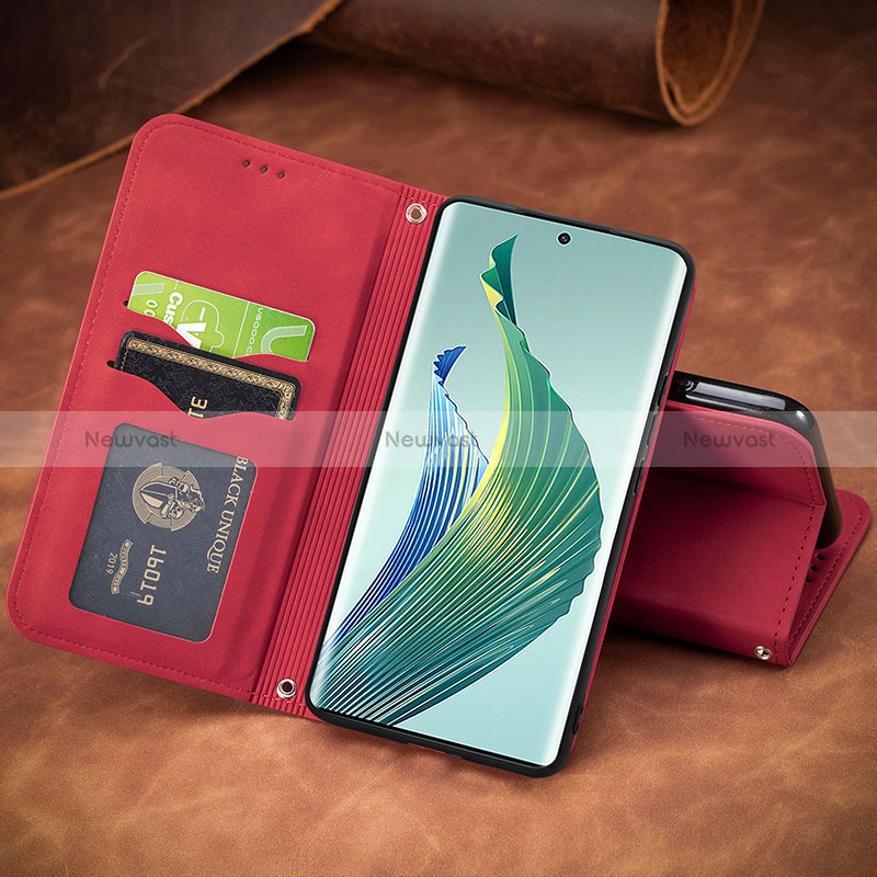 Leather Case Stands Flip Cover Holder S08D for Huawei Honor X9a 5G Red