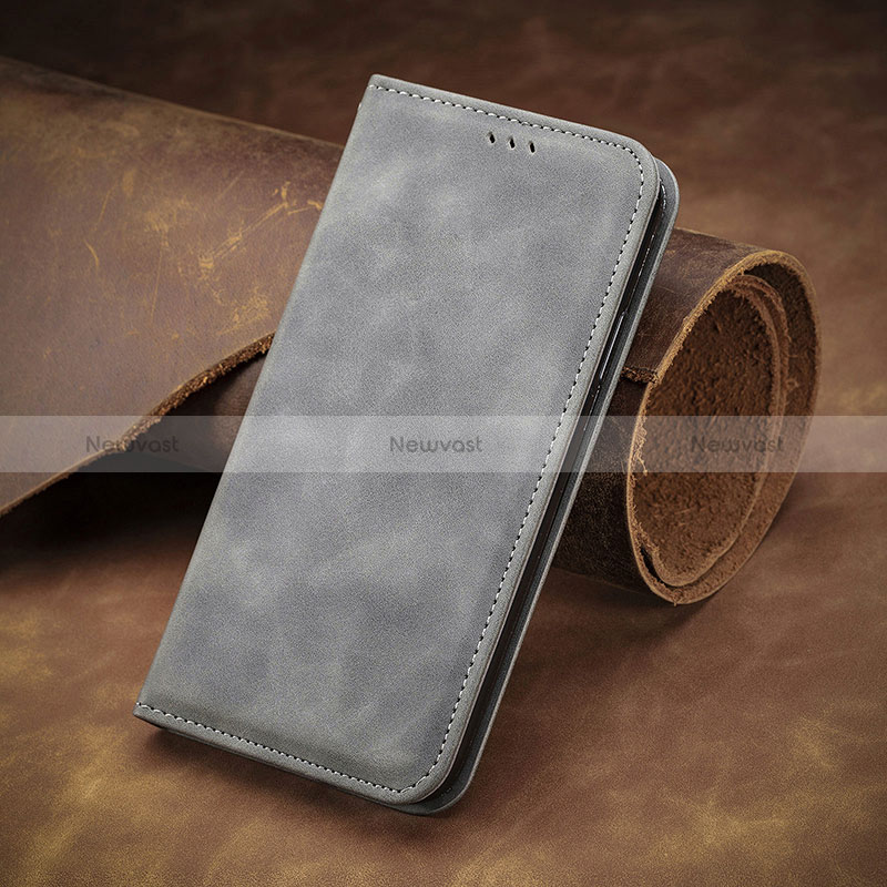 Leather Case Stands Flip Cover Holder S08D for Huawei P40 Lite 5G Gray