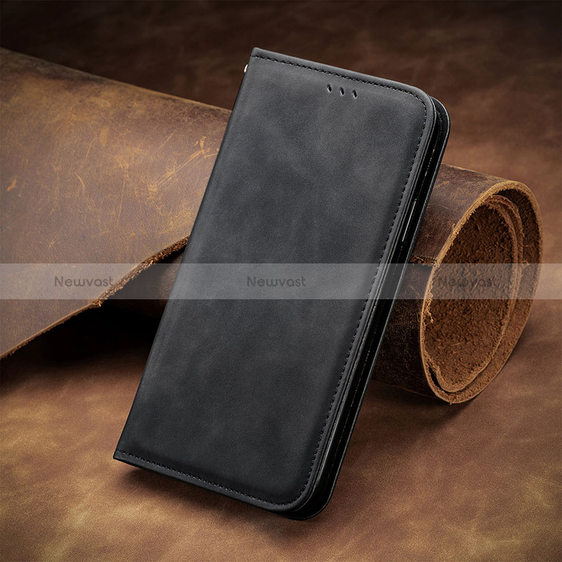 Leather Case Stands Flip Cover Holder S08D for Motorola Moto G14 Black