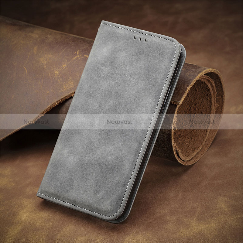 Leather Case Stands Flip Cover Holder S08D for Motorola Moto G14 Gray
