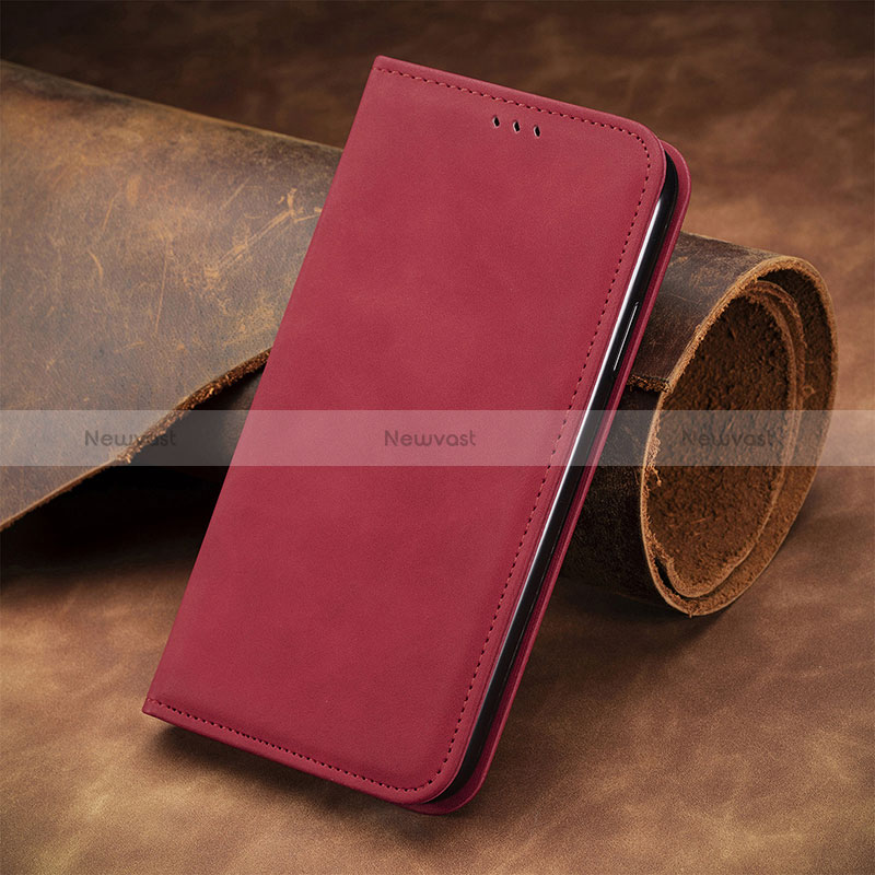 Leather Case Stands Flip Cover Holder S08D for Motorola Moto G14 Red