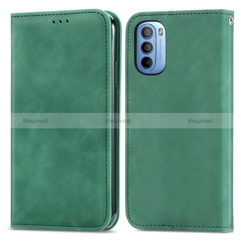 Leather Case Stands Flip Cover Holder S08D for Motorola Moto G31 Green