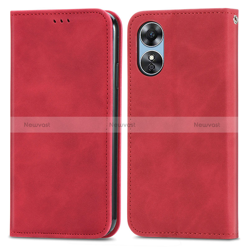 Leather Case Stands Flip Cover Holder S08D for Oppo A17 Red