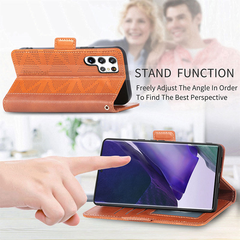 Leather Case Stands Flip Cover Holder S08D for Samsung Galaxy S22 Ultra 5G