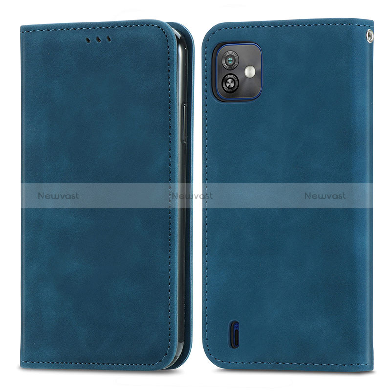 Leather Case Stands Flip Cover Holder S08D for Wiko Y82 Blue