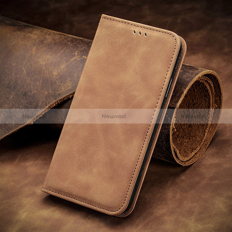 Leather Case Stands Flip Cover Holder S08D for Xiaomi Poco F4 5G Brown