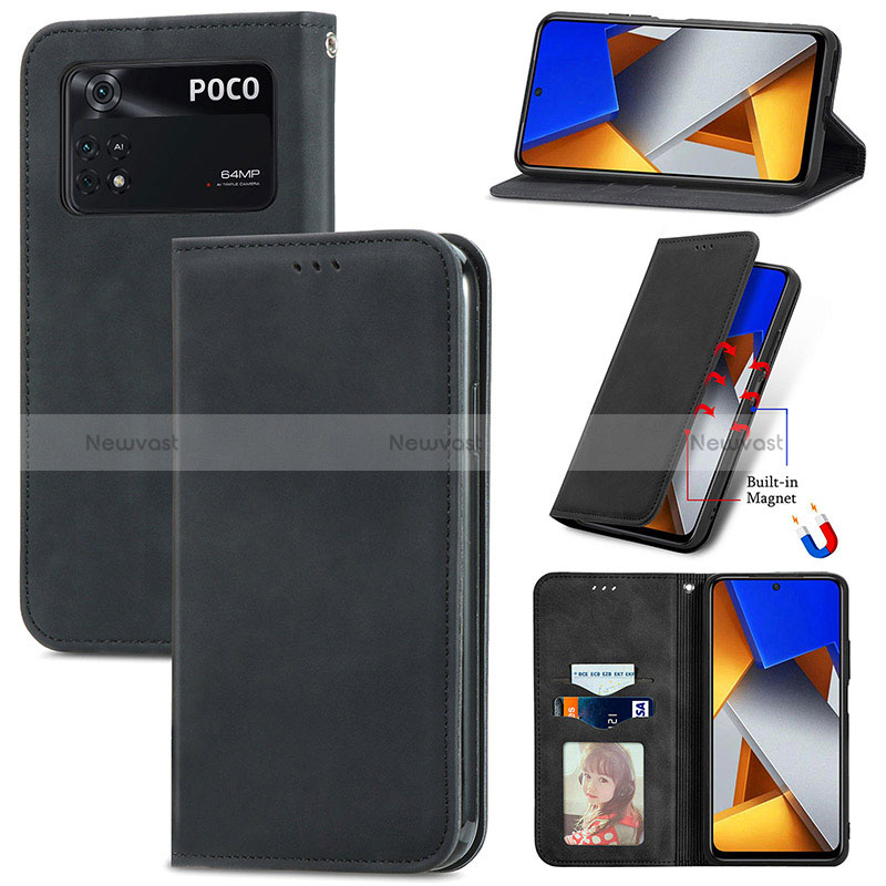 Leather Case Stands Flip Cover Holder S08D for Xiaomi Poco M4 Pro 4G