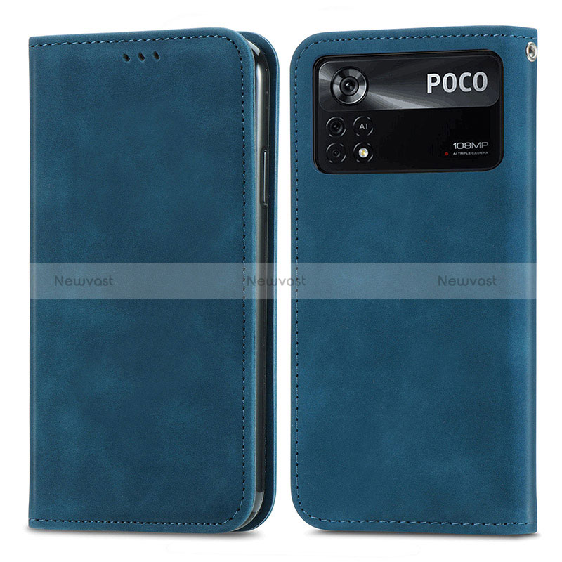 Leather Case Stands Flip Cover Holder S08D for Xiaomi Poco X4 Pro 5G Blue