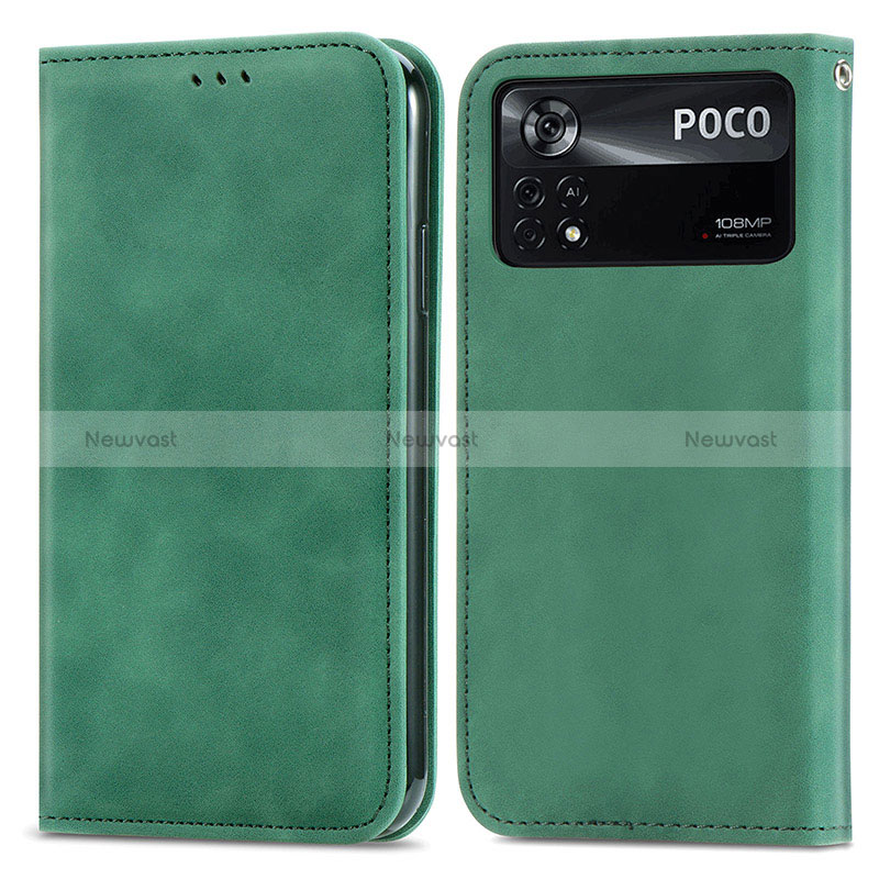 Leather Case Stands Flip Cover Holder S08D for Xiaomi Poco X4 Pro 5G Green