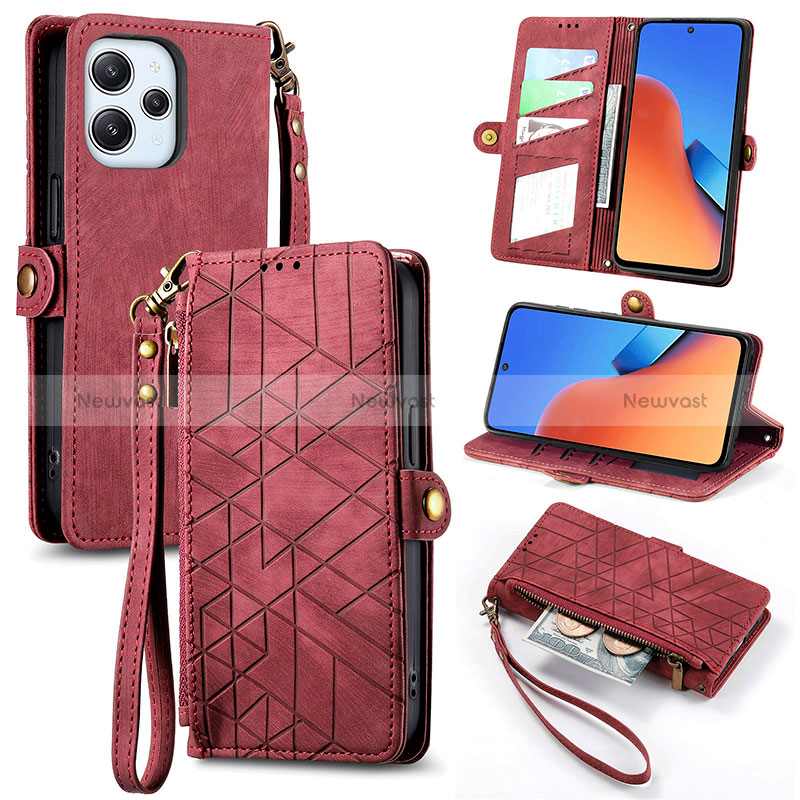 Leather Case Stands Flip Cover Holder S08D for Xiaomi Redmi 12 4G