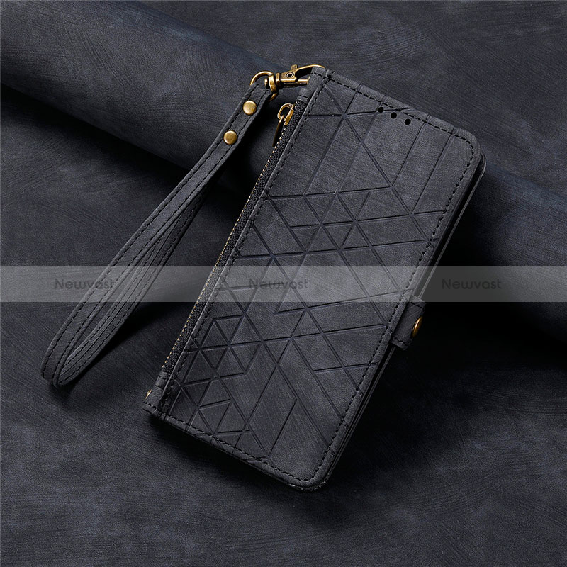 Leather Case Stands Flip Cover Holder S08D for Xiaomi Redmi 12 4G Black