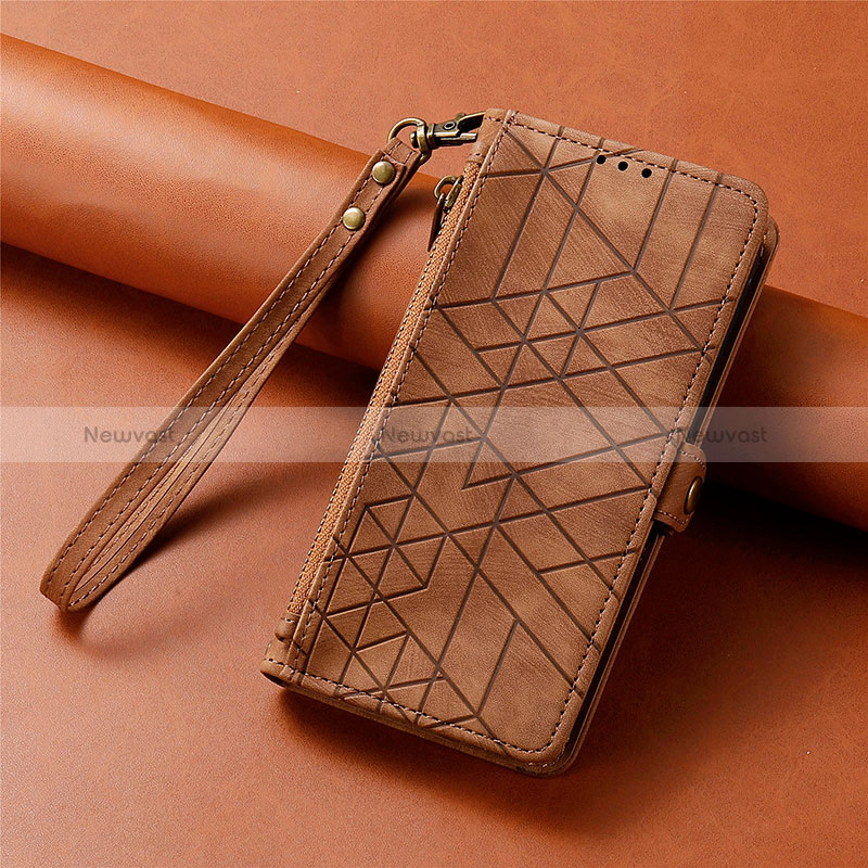 Leather Case Stands Flip Cover Holder S08D for Xiaomi Redmi 12 4G Brown