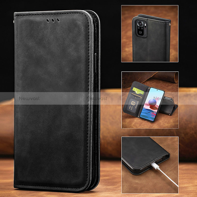 Leather Case Stands Flip Cover Holder S08D for Xiaomi Redmi Note 10 4G