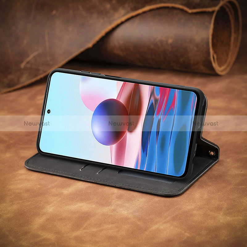 Leather Case Stands Flip Cover Holder S08D for Xiaomi Redmi Note 10 4G