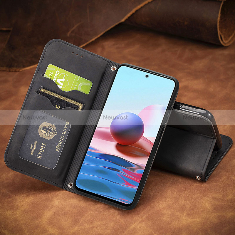 Leather Case Stands Flip Cover Holder S08D for Xiaomi Redmi Note 10 4G