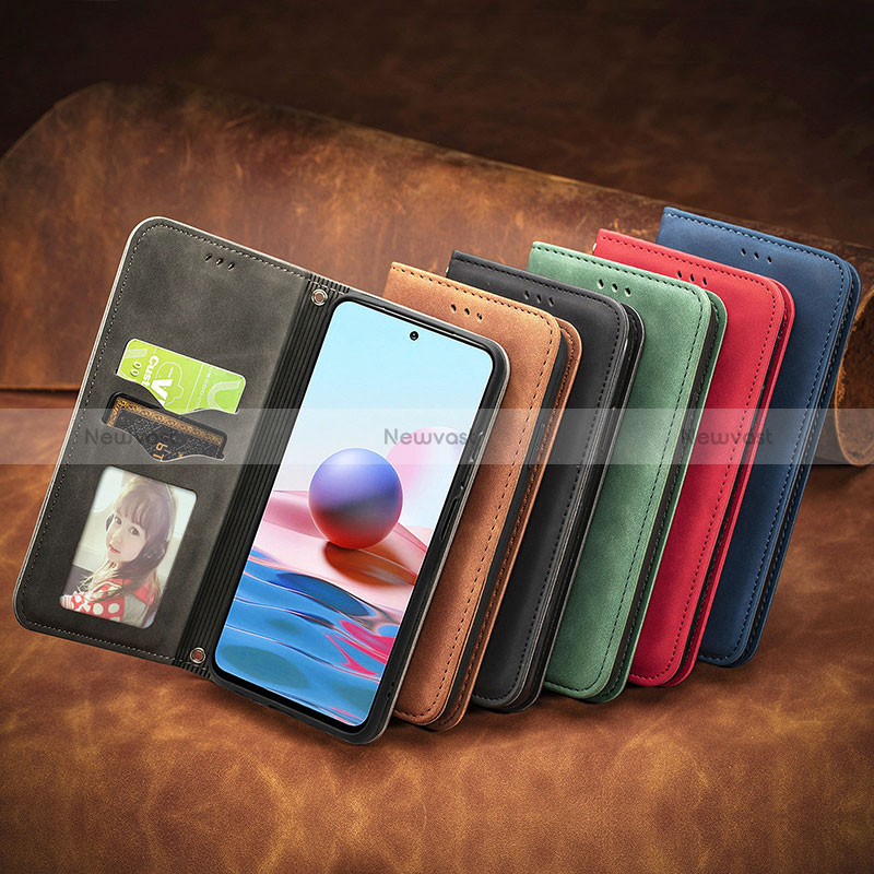 Leather Case Stands Flip Cover Holder S08D for Xiaomi Redmi Note 10 4G