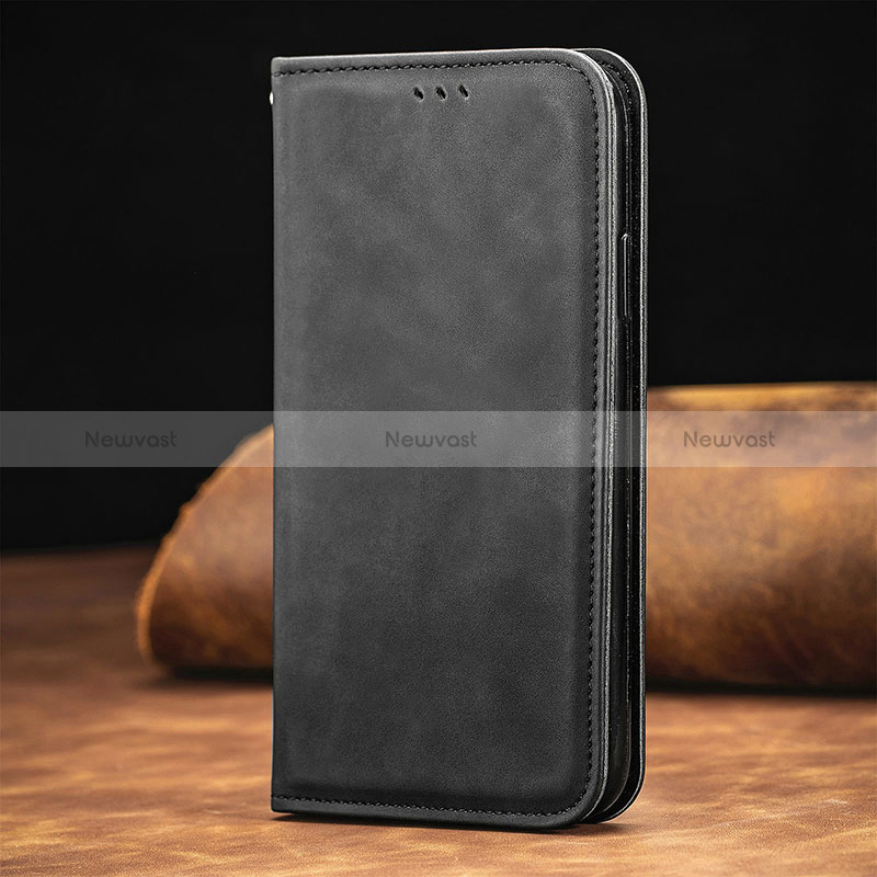 Leather Case Stands Flip Cover Holder S08D for Xiaomi Redmi Note 10 JE 5G Black