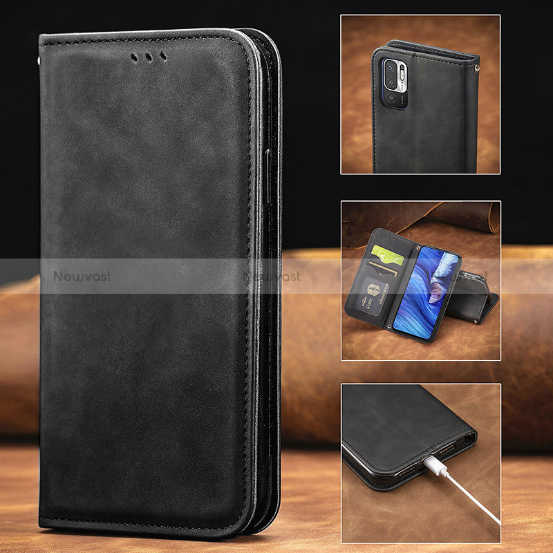 Leather Case Stands Flip Cover Holder S08D for Xiaomi Redmi Note 10T 5G