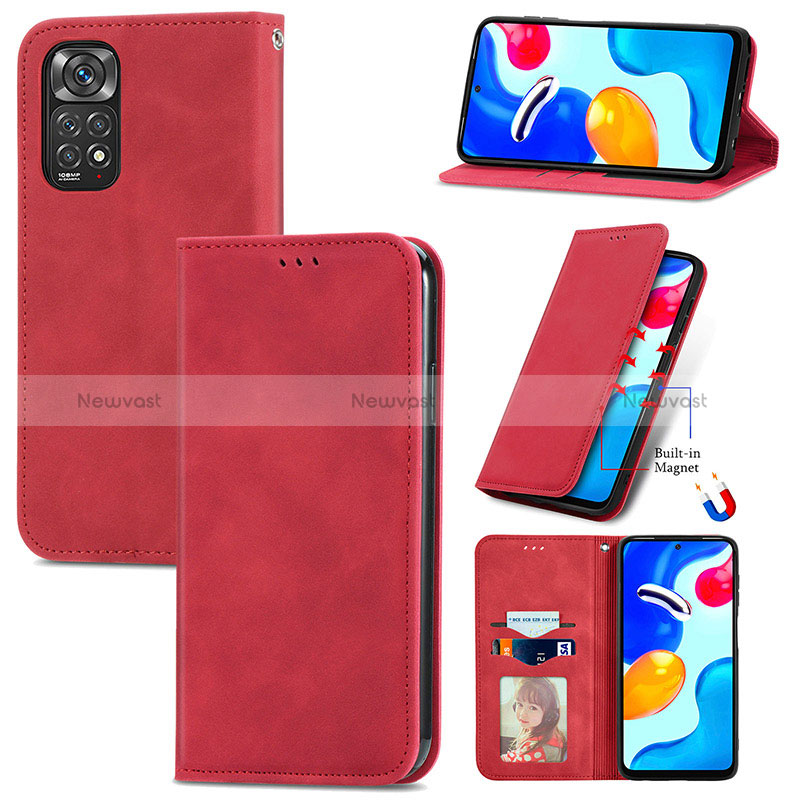 Leather Case Stands Flip Cover Holder S08D for Xiaomi Redmi Note 11 4G (2022)