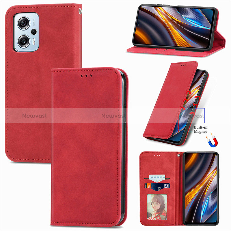 Leather Case Stands Flip Cover Holder S08D for Xiaomi Redmi Note 12T Pro 5G