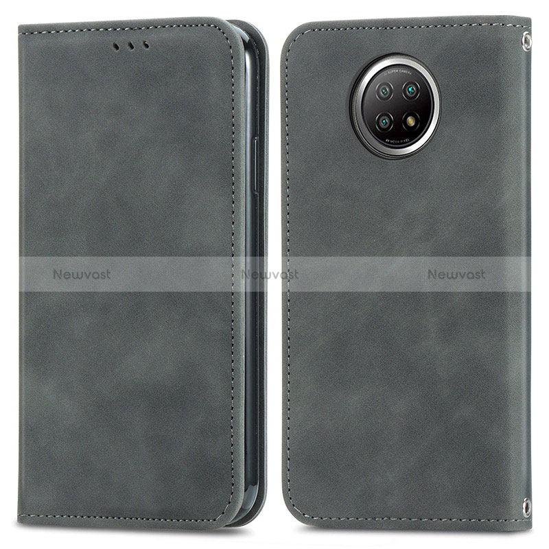 Leather Case Stands Flip Cover Holder S08D for Xiaomi Redmi Note 9 5G Gray