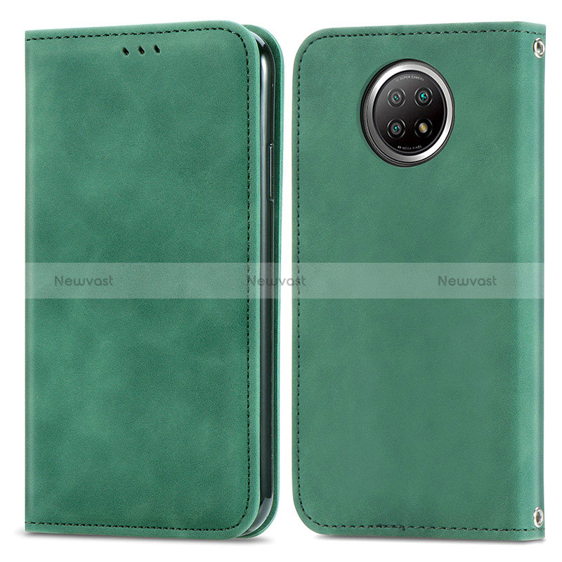 Leather Case Stands Flip Cover Holder S08D for Xiaomi Redmi Note 9 5G Green