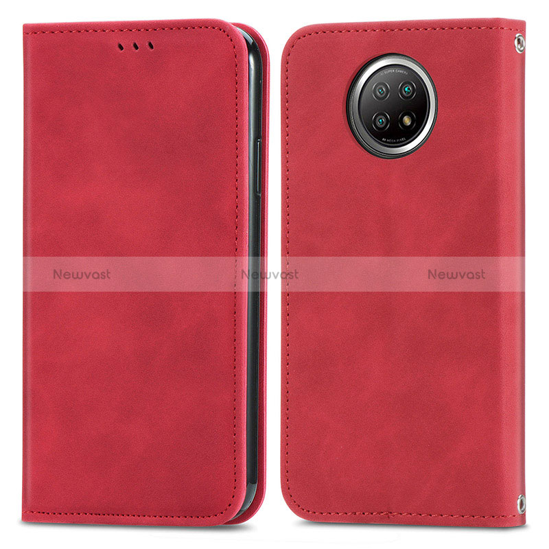 Leather Case Stands Flip Cover Holder S08D for Xiaomi Redmi Note 9 5G Red