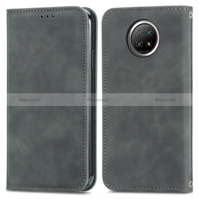 Leather Case Stands Flip Cover Holder S08D for Xiaomi Redmi Note 9T 5G Gray