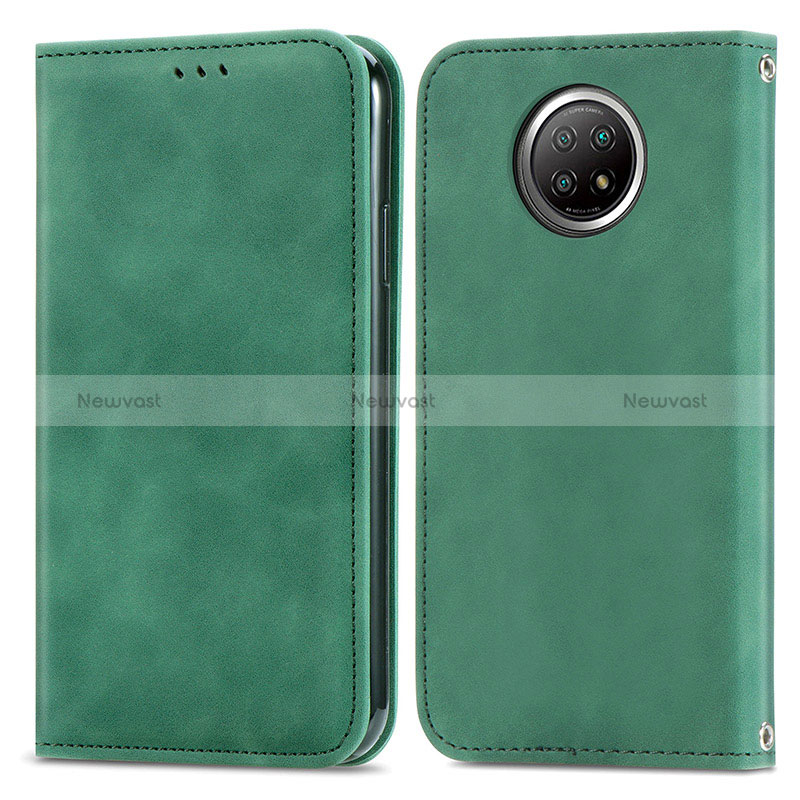 Leather Case Stands Flip Cover Holder S08D for Xiaomi Redmi Note 9T 5G Green